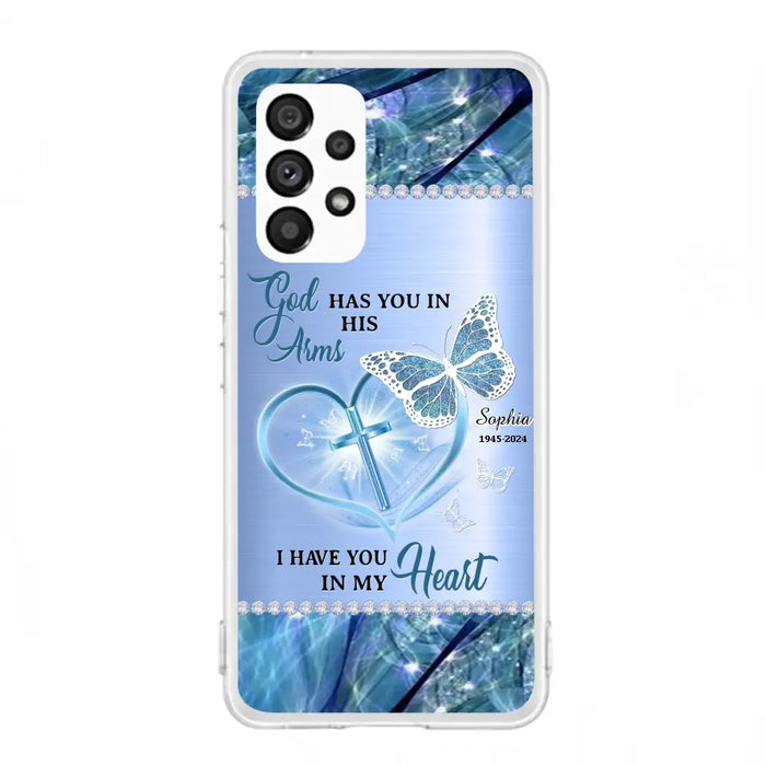 Custom Personalized Memorial Phone Case - Memorial Gift Idea For Family Member - God Has You In His Arms I Have You in My Heart - Case For iPhone/ Samsung