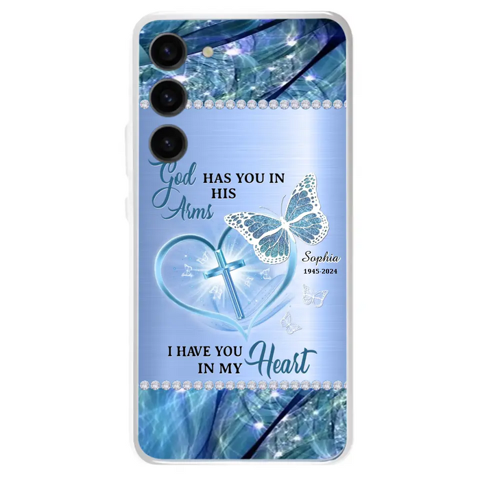 Custom Personalized Memorial Phone Case - Memorial Gift Idea For Family Member - God Has You In His Arms I Have You in My Heart - Case For iPhone/ Samsung