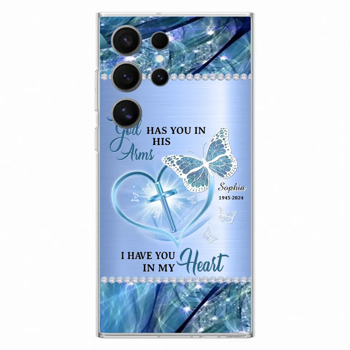 Custom Personalized Memorial Phone Case - Memorial Gift Idea For Family Member - God Has You In His Arms I Have You in My Heart - Case For iPhone/ Samsung