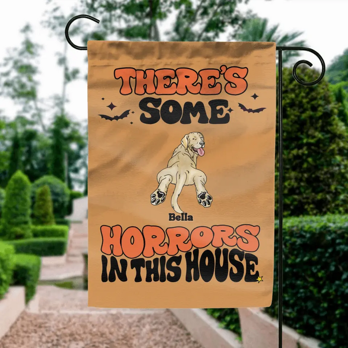 Custom Personalized Dog Flag Sign - Gift Idea For Family/ Pet Lover - Upto 7 Dogs - There's Some Horrors In This House