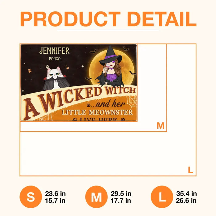 Custom Personalized Halloween Witch Cat Doormat - Gift Idea For Family/ Pet Lover - Upto 7 Cats - A Wicked Witch And Her Little Meownsters Live Here