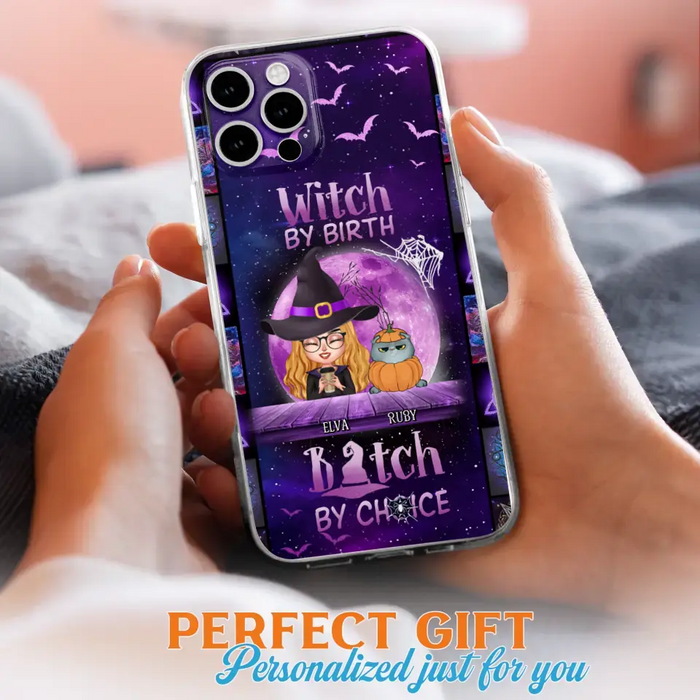 Custom Personalized Witch Phone Case - Gift Idea For Witch/ Dog/ Cat Lover - Upto 4 Pets - Witch By Birth - Case For iPhone/ Samsung