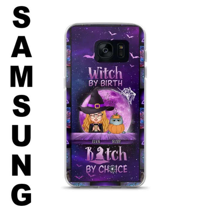 Custom Personalized Witch Phone Case - Gift Idea For Witch/ Dog/ Cat Lover - Upto 4 Pets - Witch By Birth - Case For iPhone/ Samsung