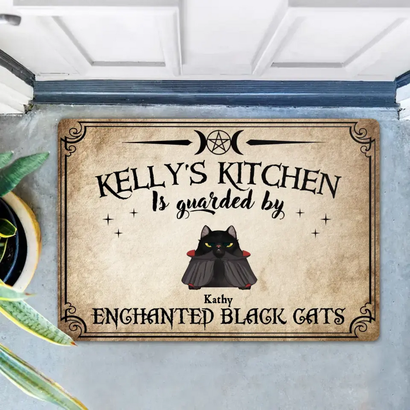 Personalized Cat Doormat - Halloween Gift Idea For Cat Lover - Up to 7 Cats - Witch's Kitchen Is Guarded By Enchanted Black Cats