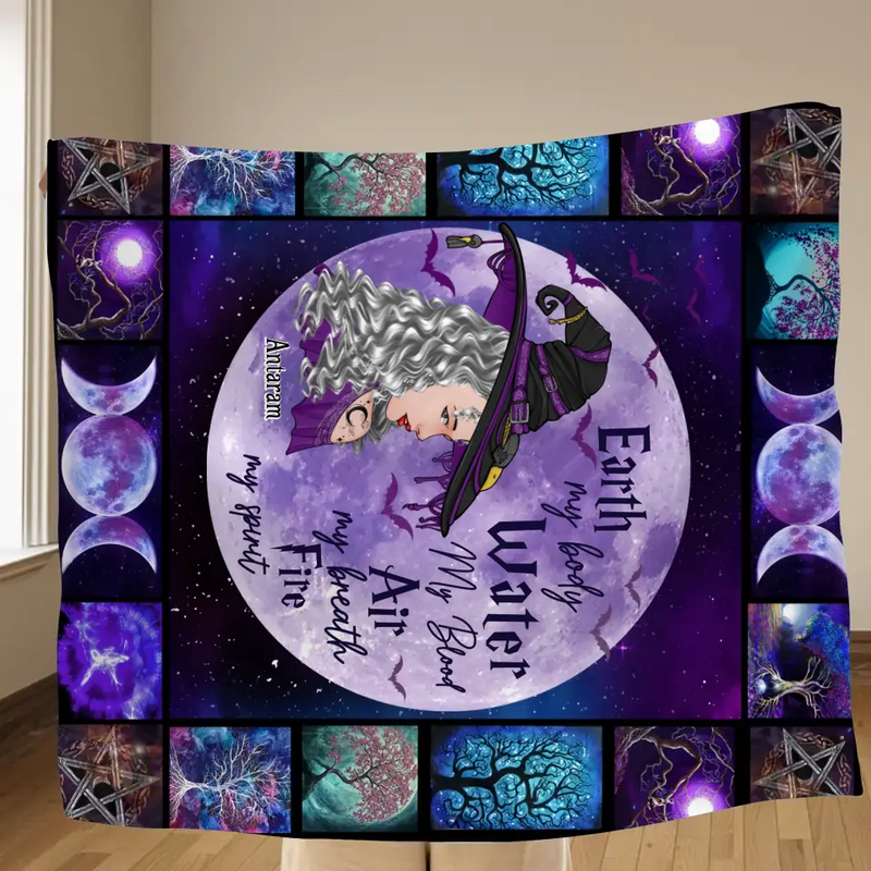 Personalized Witch Quilt/Fleece Throw Blanket - Gift Idea For Witch Lover - Earth My Body Water My Blood Air My Breath Fire My Spirit