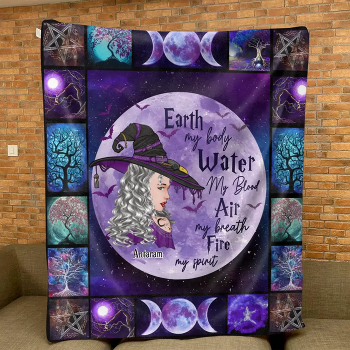 Custom Personalized Witch Quilt/Fleece Throw Blanket - Gift Idea For Witch Lover - Earth My Body Water My Blood Air My Breath Fire My Spirit