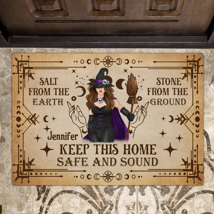 Custom Personalized Witch Doormat - Halloween Gift Idea - Keep This Home Safe And Sound