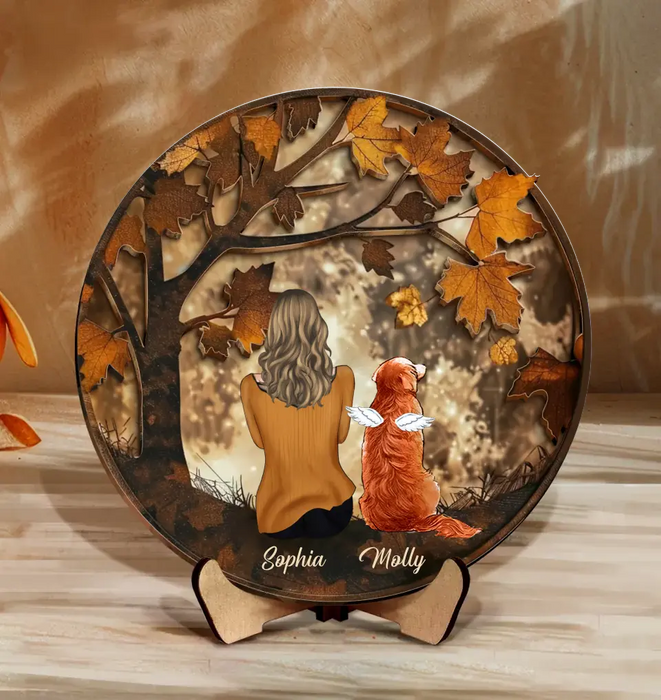 Custom Personalized Autumn Pet Mom 2 Layered Wooden Art - Gift Idea for Cat/ Dog/ Rabbit Lover - Upto 3 Pets