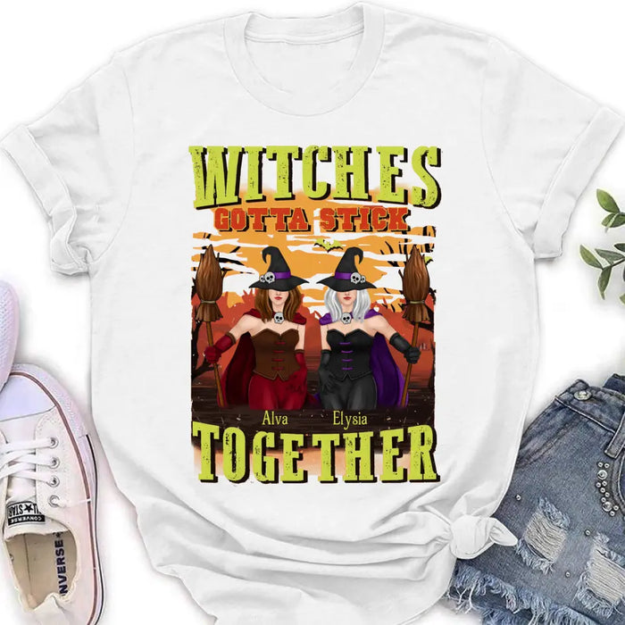 Custom Personalized Witch Besties T-shirt/ Long Sleeve/ Sweatshirt/ Hoodie - Halloween Gift Idea For Friends/ Besties/ Sisters - Witches Gotta Stick Together