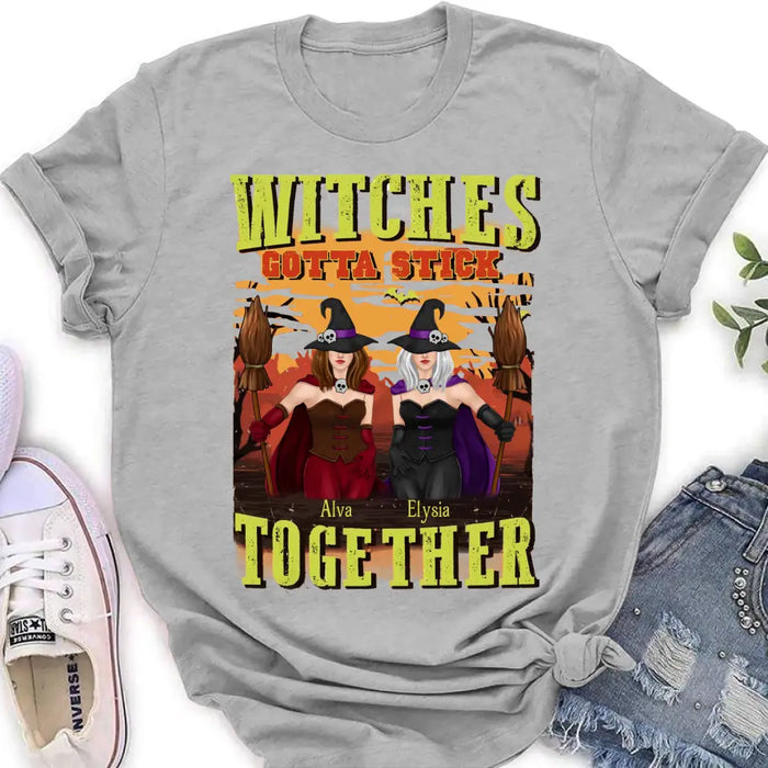 Custom Personalized Witch Besties T-shirt/ Long Sleeve/ Sweatshirt/ Hoodie - Halloween Gift Idea For Friends/ Besties/ Sisters - Witches Gotta Stick Together