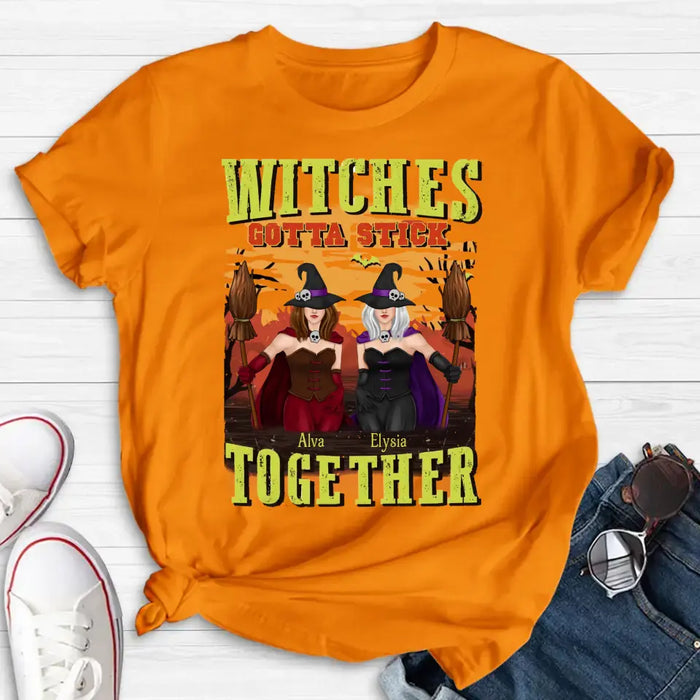 Custom Personalized Witch Besties T-shirt/ Long Sleeve/ Sweatshirt/ Hoodie - Halloween Gift Idea For Friends/ Besties/ Sisters - Witches Gotta Stick Together