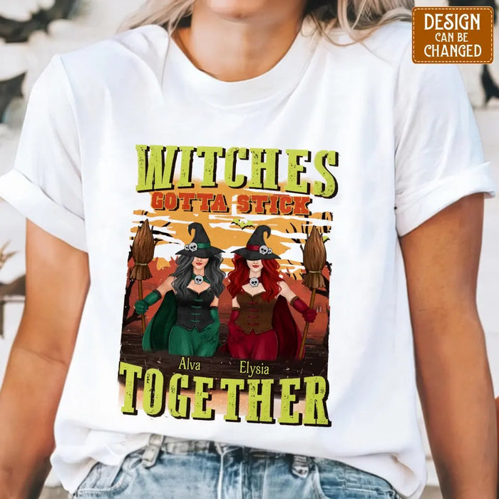 Custom Personalized Witch Besties T-shirt/ Long Sleeve/ Sweatshirt/ Hoodie - Halloween Gift Idea For Friends/ Besties/ Sisters - Witches Gotta Stick Together