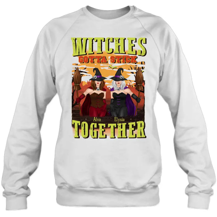 Custom Personalized Witch Besties T-shirt/ Long Sleeve/ Sweatshirt/ Hoodie - Halloween Gift Idea For Friends/ Besties/ Sisters - Witches Gotta Stick Together