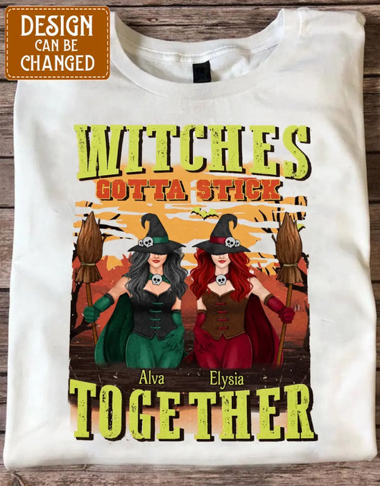 Custom Personalized Witch Besties T-shirt/ Long Sleeve/ Sweatshirt/ Hoodie - Halloween Gift Idea For Friends/ Besties/ Sisters - Witches Gotta Stick Together