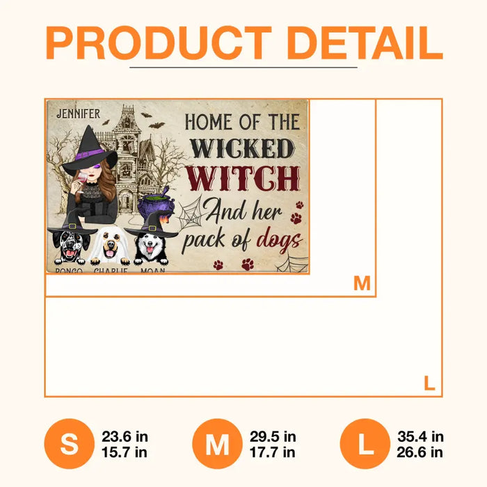 Custom Personalized Witch Dog Doormat - Gift Idea For Witch/ Halloween/ Dog Lovers with up to 3 Dogs - Home Of The Wicked Witch And Her Pack Of Dogs