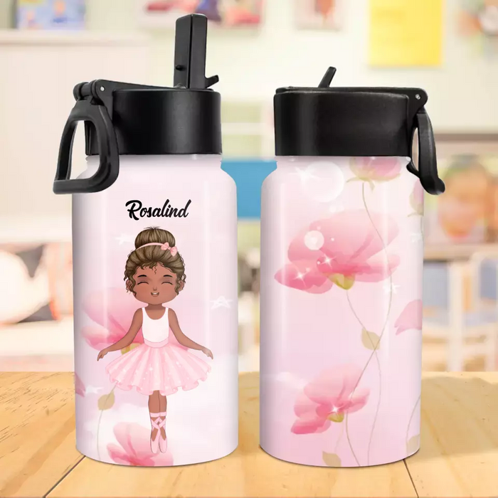 Custom Personalized Ballet Kid Water Bottle With Straw Lid - Gift Idea For Your Kid/ Back To School