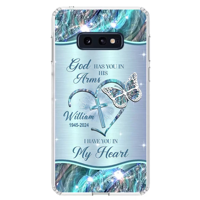 Custom Personalized Memorial Phone Case - Memorial Gift For Family Member - God Has You In His Arms I Have You In My Heart - Case For iPhone/ Samsung