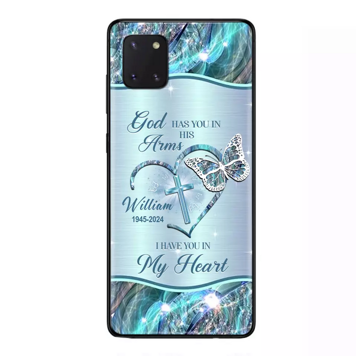 Custom Personalized Memorial Phone Case - Memorial Gift For Family Member - God Has You In His Arms I Have You In My Heart - Case For iPhone/ Samsung