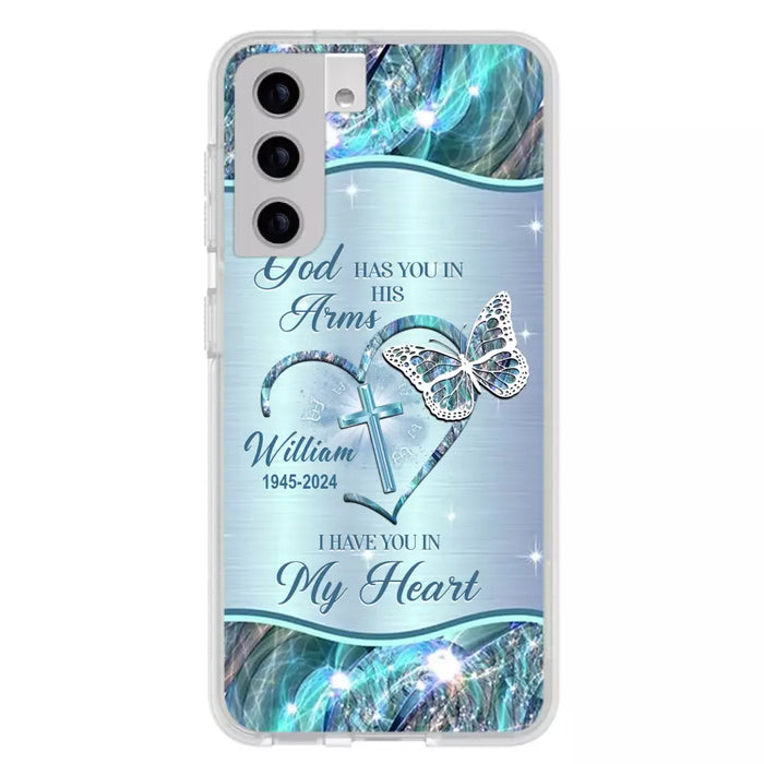 Custom Personalized Memorial Phone Case - Memorial Gift For Family Member - God Has You In His Arms I Have You In My Heart - Case For iPhone/ Samsung