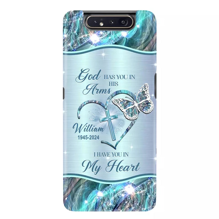 Custom Personalized Memorial Phone Case - Memorial Gift For Family Member - God Has You In His Arms I Have You In My Heart - Case For iPhone/ Samsung