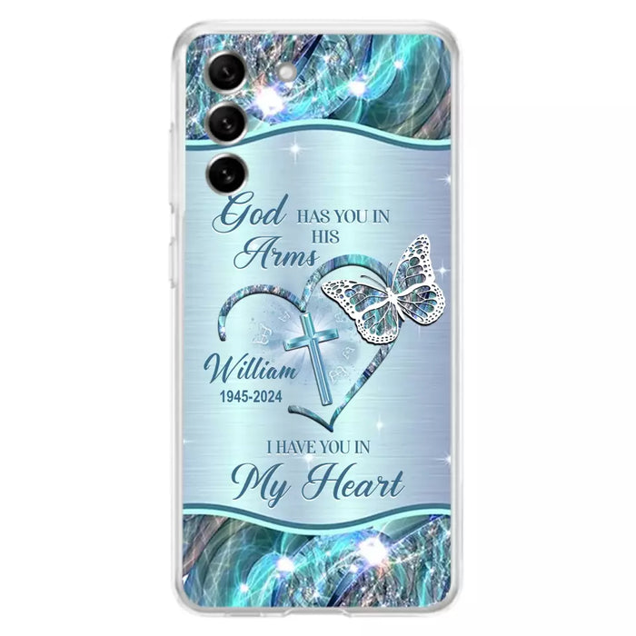 Custom Personalized Memorial Phone Case - Memorial Gift For Family Member - God Has You In His Arms I Have You In My Heart - Case For iPhone/ Samsung