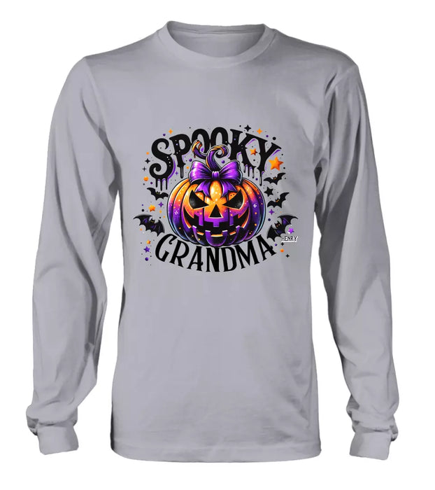 Custom Personalized Grandma Spooky Pumpkin T-shirt/ Long Sleeve/ Sweatshirt/ Hoodie - Halloween Gift Idea For Grandma/ Mother - Upto 10 Kids