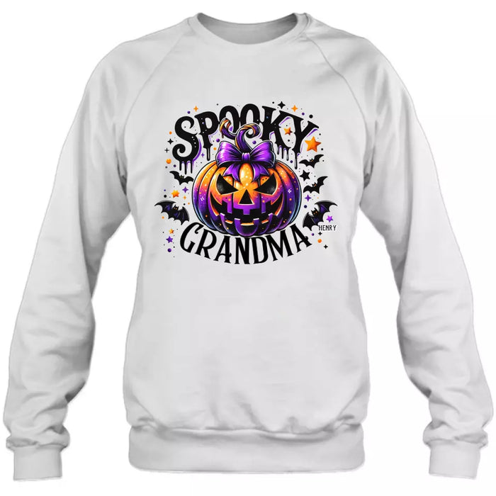 Custom Personalized Grandma Spooky Pumpkin T-shirt/ Long Sleeve/ Sweatshirt/ Hoodie - Halloween Gift Idea For Grandma/ Mother - Upto 10 Kids