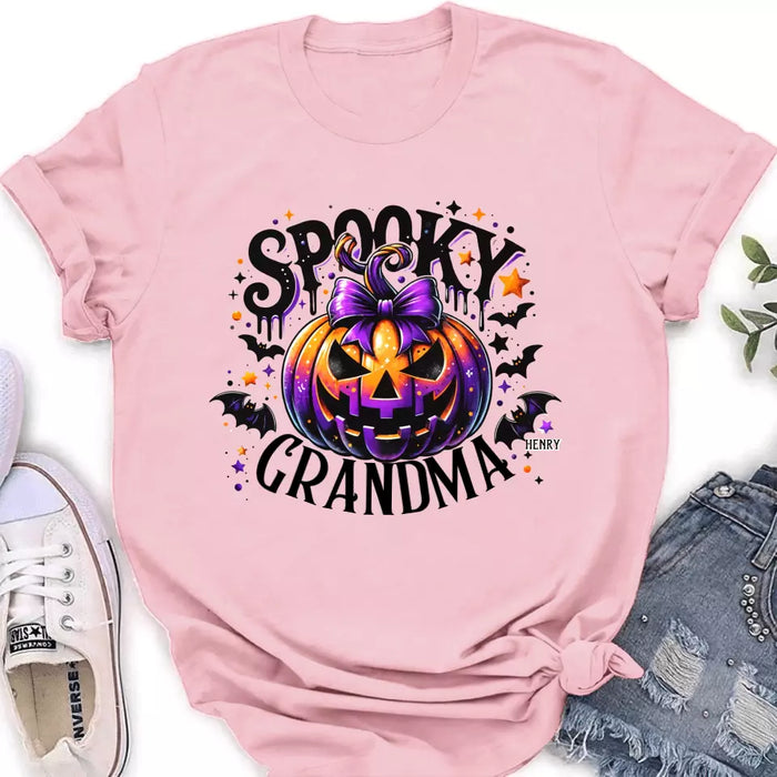 Custom Personalized Grandma Spooky Pumpkin T-shirt/ Long Sleeve/ Sweatshirt/ Hoodie - Halloween Gift Idea For Grandma/ Mother - Upto 10 Kids