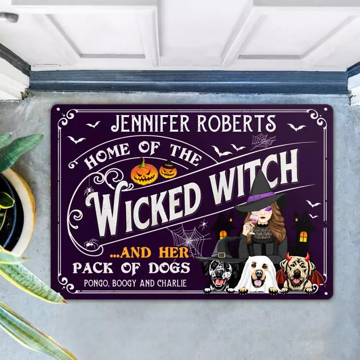 Custom Personalized Witch Dog Doormat - Gift Idea For Witch/ Halloween/ Dog Lovers With Up To 3 Dogs - Home Of The Wicked Witch And Her Pack Of Dogs