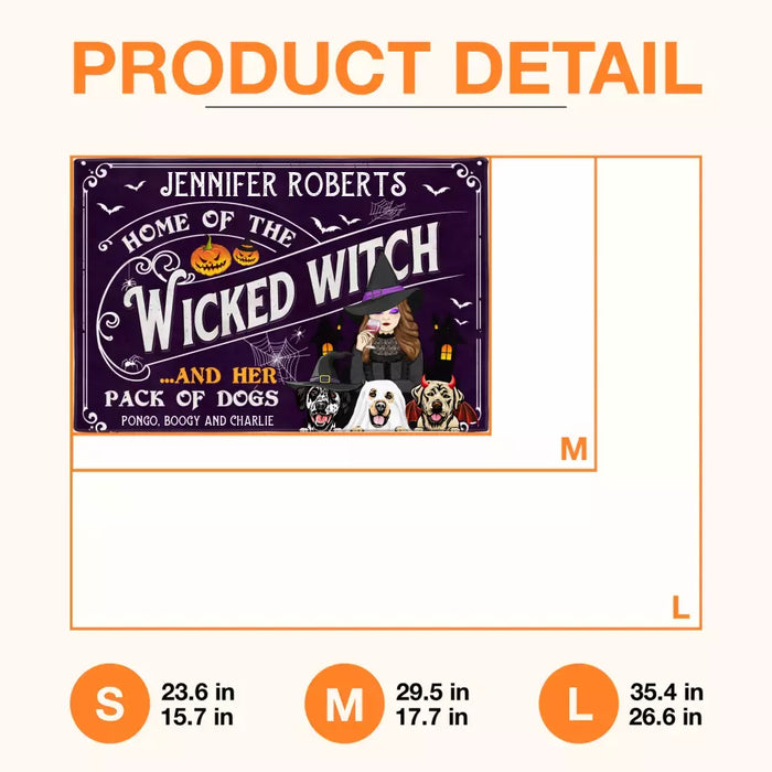 Custom Personalized Witch Dog Doormat - Gift Idea For Witch/ Halloween/ Dog Lovers With Up To 3 Dogs - Home Of The Wicked Witch And Her Pack Of Dogs