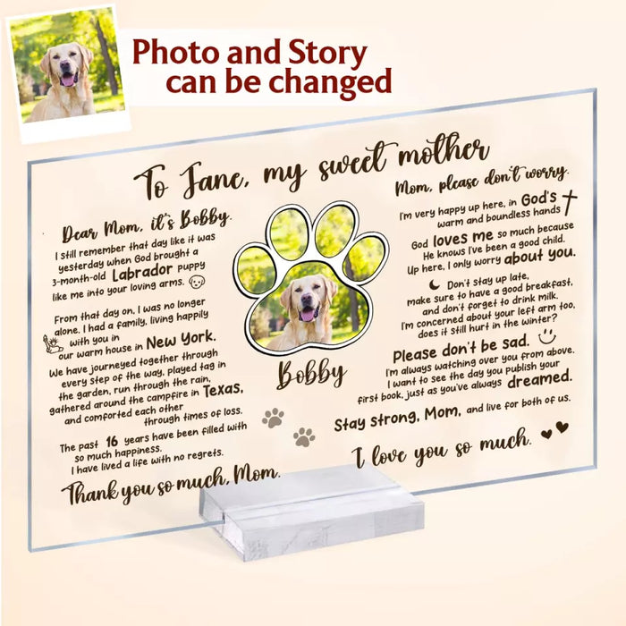 Custom Personalized Memorial Pet Acrylic Plaque - Custom Photo And Dog's Story - Memorial Gift Idea For Dog Lover