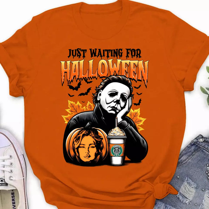 Custom Personalized Pumpkin Photo T-shirt - Upload Photo - Halloween Gift Idea - Just Waiting For Halloween