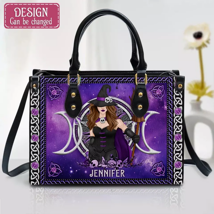 Custom Personalized Triple Moon Witch PU Leather Handbag with Long Straps - Halloween/ Witch/ Friend Gift Idea