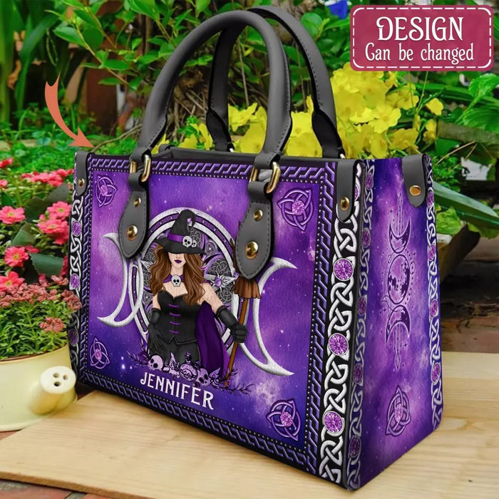 Custom Personalized Triple Moon Witch PU Leather Handbag with Long Straps - Halloween/ Witch/ Friend Gift Idea