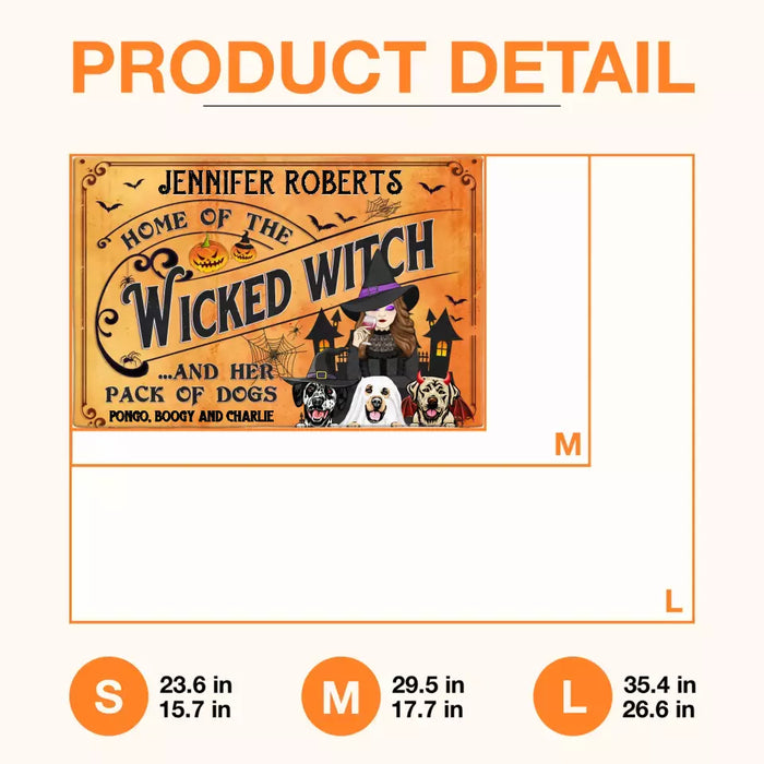 Custom Personalized Wicked Witch Dog Doormat - Halloween Gift Idea For Witch/ Dog Lovers With Up To 3 Dogs - Home Of The Wicked Witch And Her Pack Of Dogs