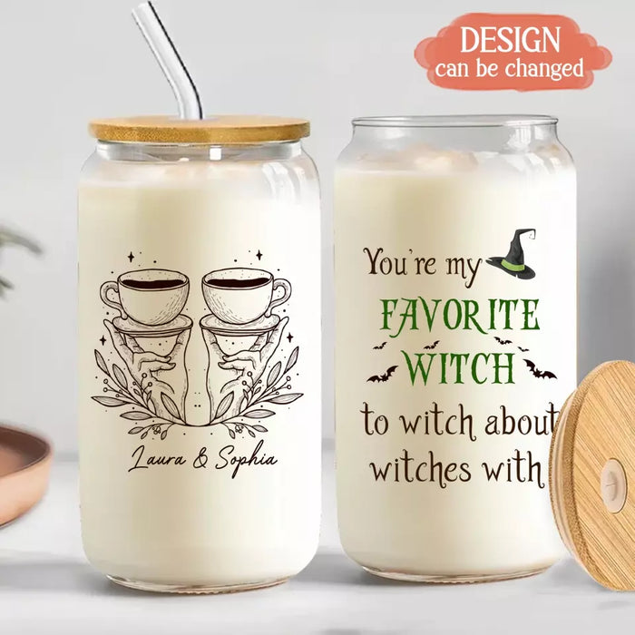 Custom Personalized Best-tea Witch Friend Transparent Glass Tumbler With Straw - Gift Idea For Friends/ Sisters/ Besties - You're My Favorite Witch To Witch About Witches With