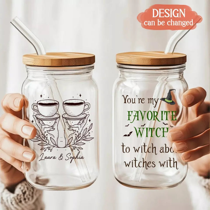 Custom Personalized Best-tea Witch Friend Transparent Glass Tumbler With Straw - Gift Idea For Friends/ Sisters/ Besties - You're My Favorite Witch To Witch About Witches With