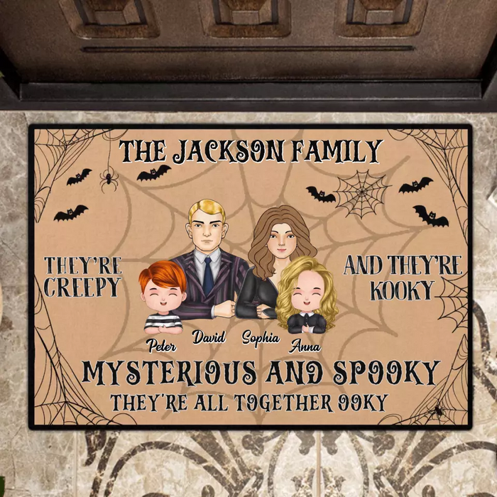 Custom Personalized Family Doormat - Halloween Gift Idea For Couple/ Family - Couple/ Parents With Kids - They're All Together Ooky