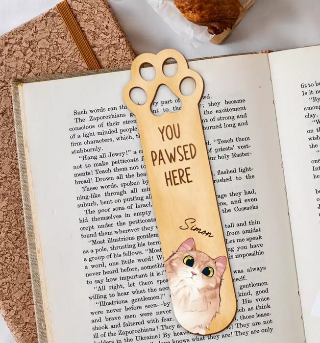 Custom Personalized Cat Wooden Bookmark - Gift Idea For Reading Lover/ Cat Lover - Upto 5 Cats - You Pawsed Here