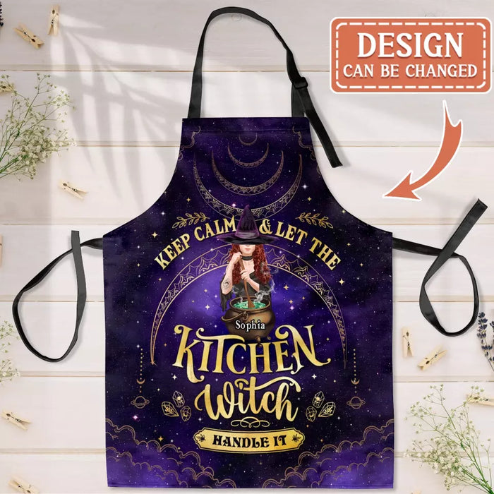 Custom Personalized Witch Kitchen Fashion Home Pocketless Apron - Halloween Gift Idea - Keep Calm And Let The Kitchen Witch Handle It