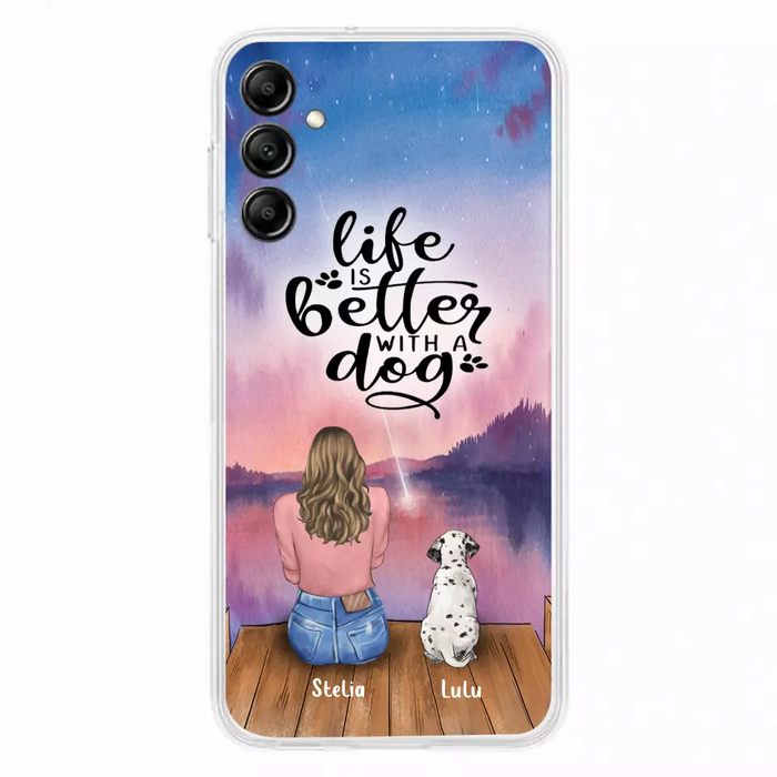 Custom Personalized Dog Mom Phone Case - Gifts For Dog Lovers With Upto 4 Dogs - Life Is Better With A Dog - Case For iPhone, Samsung And Xiaomi