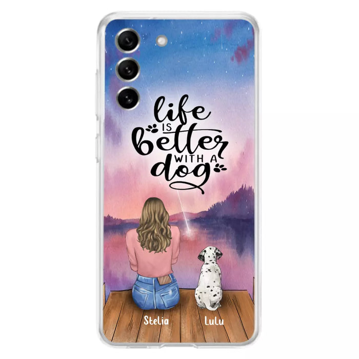 Custom Personalized Dog Mom Phone Case - Gifts For Dog Lovers With Upto 4 Dogs - Life Is Better With A Dog - Case For iPhone, Samsung And Xiaomi