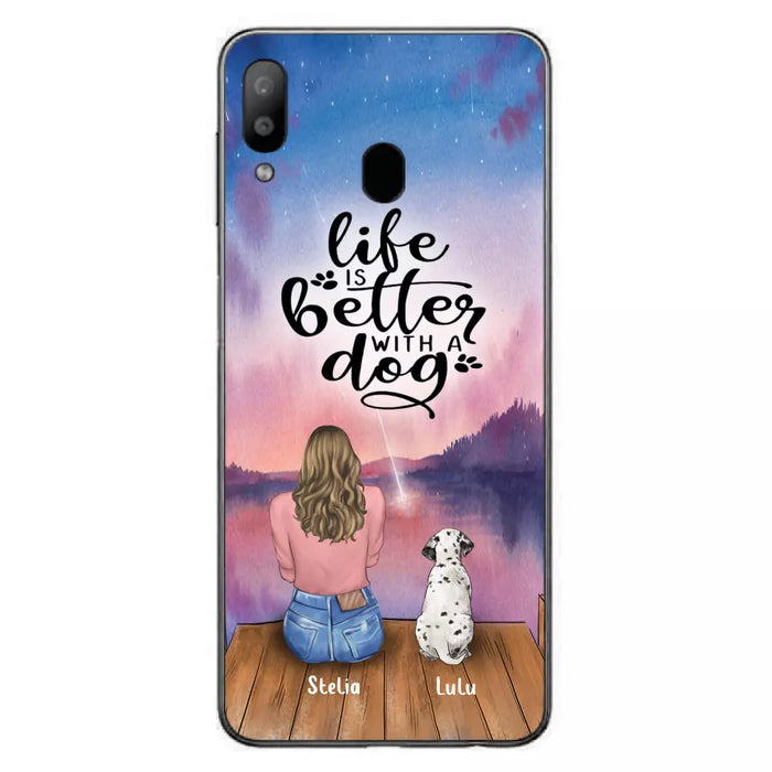 Custom Personalized Dog Mom Phone Case - Gifts For Dog Lovers With Upto 4 Dogs - Life Is Better With A Dog - Case For iPhone, Samsung And Xiaomi