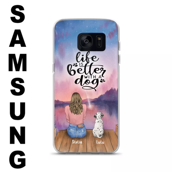 Custom Personalized Dog Mom Phone Case - Gifts For Dog Lovers With Upto 4 Dogs - Life Is Better With A Dog - Case For iPhone, Samsung And Xiaomi