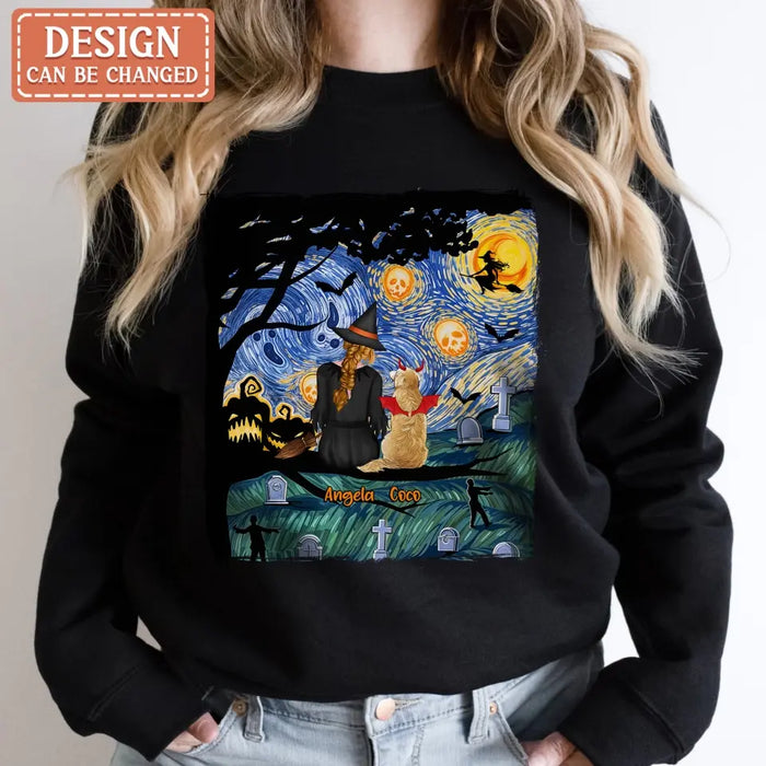 Custom Personalized Witch Halloween T-shirt/ Long Sleeve/ Sweatshirt/ Hoodie - Gift Idea For Dog/ Cat Lover