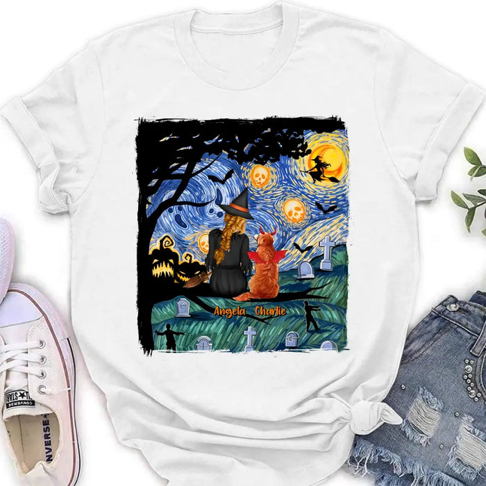 Custom Personalized Witch Halloween T-shirt/ Long Sleeve/ Sweatshirt/ Hoodie - Gift Idea For Dog/ Cat Lover