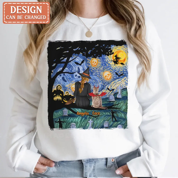 Custom Personalized Witch Halloween T-shirt/ Long Sleeve/ Sweatshirt/ Hoodie - Gift Idea For Dog/ Cat Lover