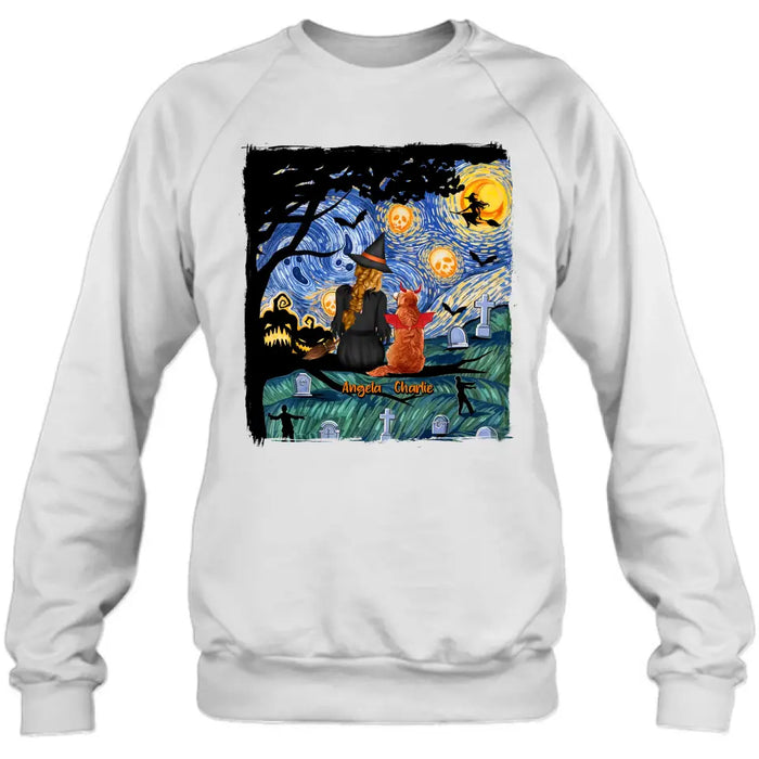 Custom Personalized Witch Halloween T-shirt/ Long Sleeve/ Sweatshirt/ Hoodie - Gift Idea For Dog/ Cat Lover