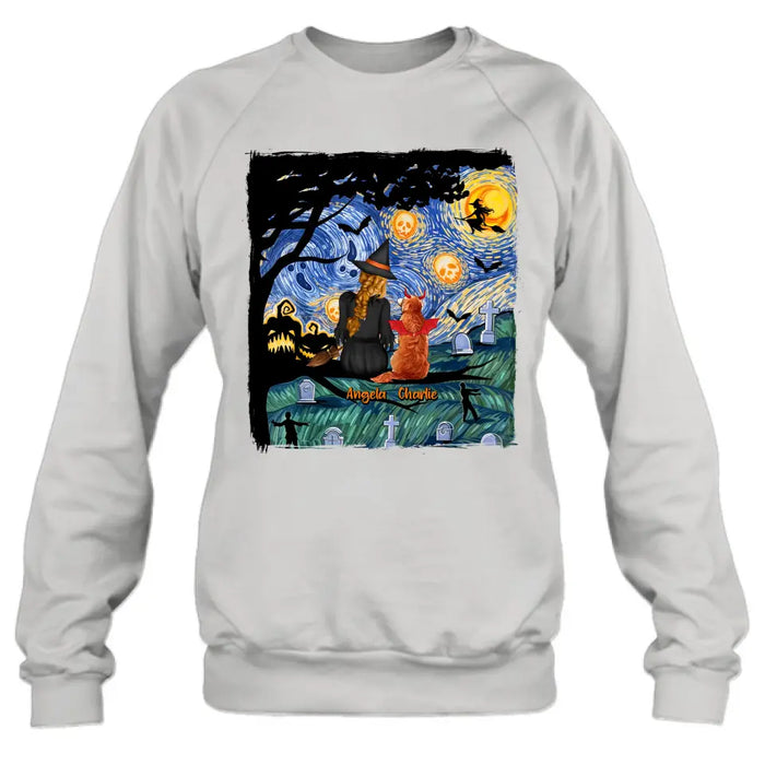 Custom Personalized Witch Halloween T-shirt/ Long Sleeve/ Sweatshirt/ Hoodie - Gift Idea For Dog/ Cat Lover