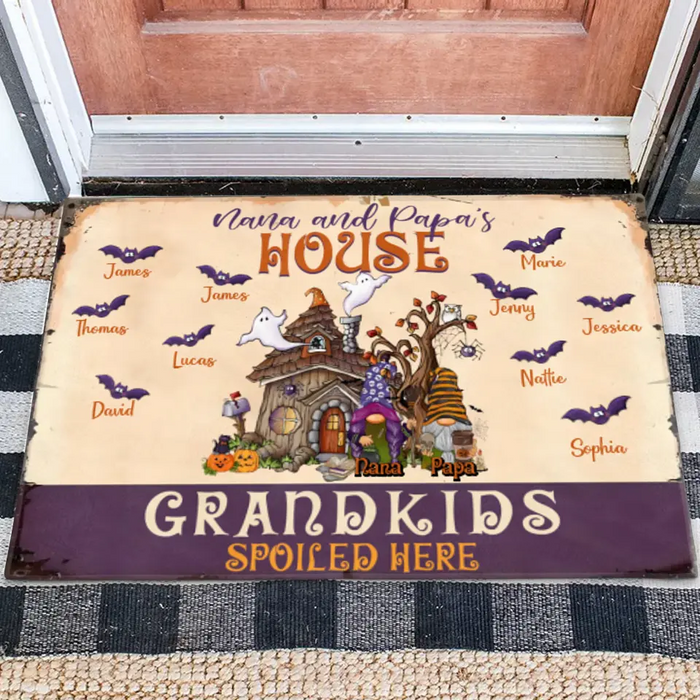 Custom Personalized Nana & Papa's House Doormat - Halloween Gift Idea For Grandparents With Up to 10 Kids - Grandkids Spoiled Here